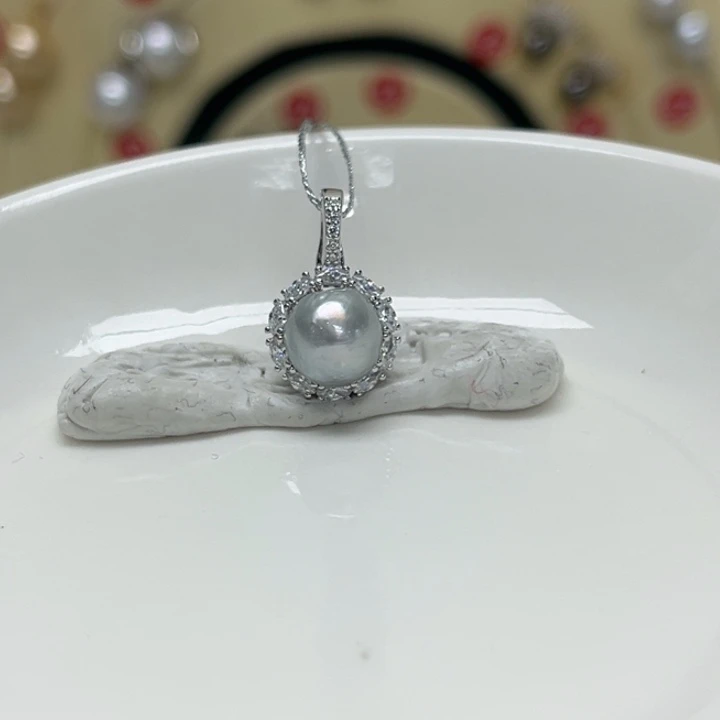 海水珍珠银S925镶嵌颈饰真多麻  8-9mm 34号