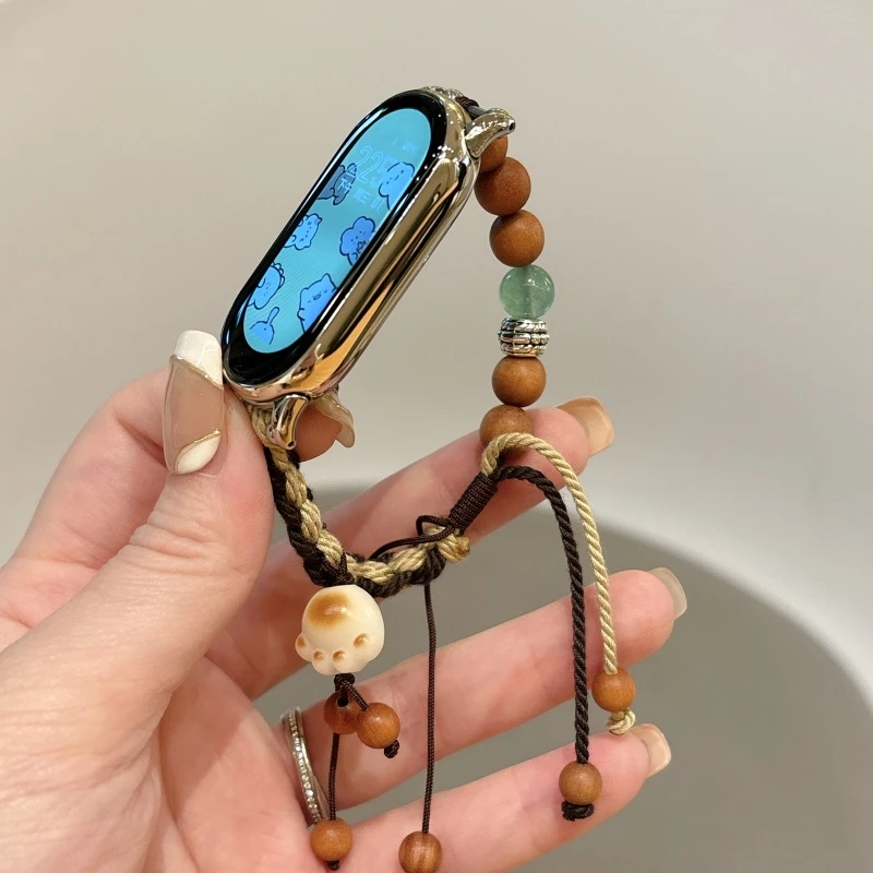 适用小米手环10/9表带nfc新款檀香崖柏手链腕带夏天456代替换带女