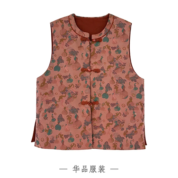 桑蚕丝蜀锦国风马甲常规款宽松型民族风马夹中式马甲福禄真丝