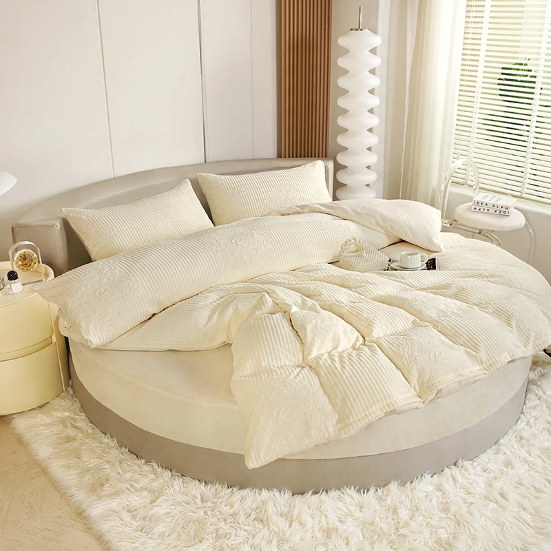 加绒圆床四件套床上用品加厚牛奶绒床单加厚被套轻奢床笠床品被罩