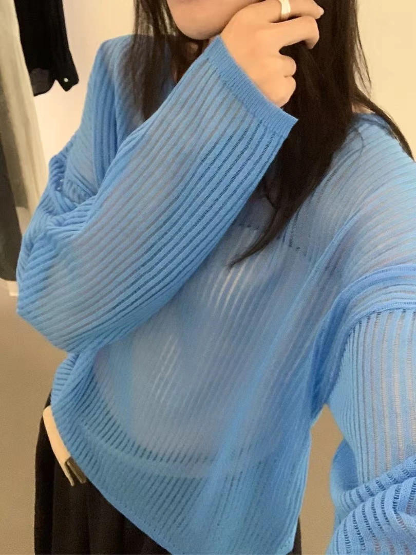 lovely@m3115 韩系简约宽松显瘦镂空针织防晒上衣 6-22