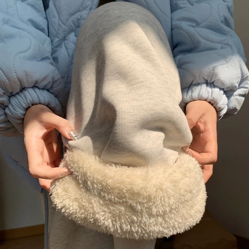 慵懒风加绒运动裤女2025新款秋季高腰阔腿宽松休闲时尚百搭束脚库