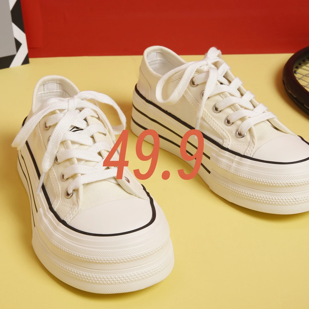 时尚秋季厚底百搭低帮帆布小白鞋