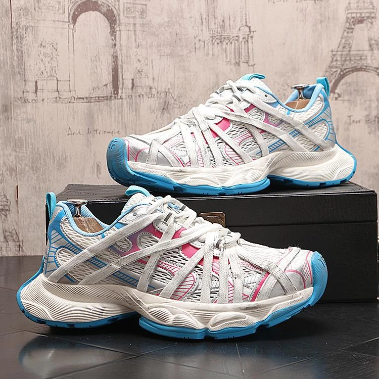 纪捷希时尚老爹鞋男款夏季透气网面绑带男鞋做旧厚底增高百搭男鞋