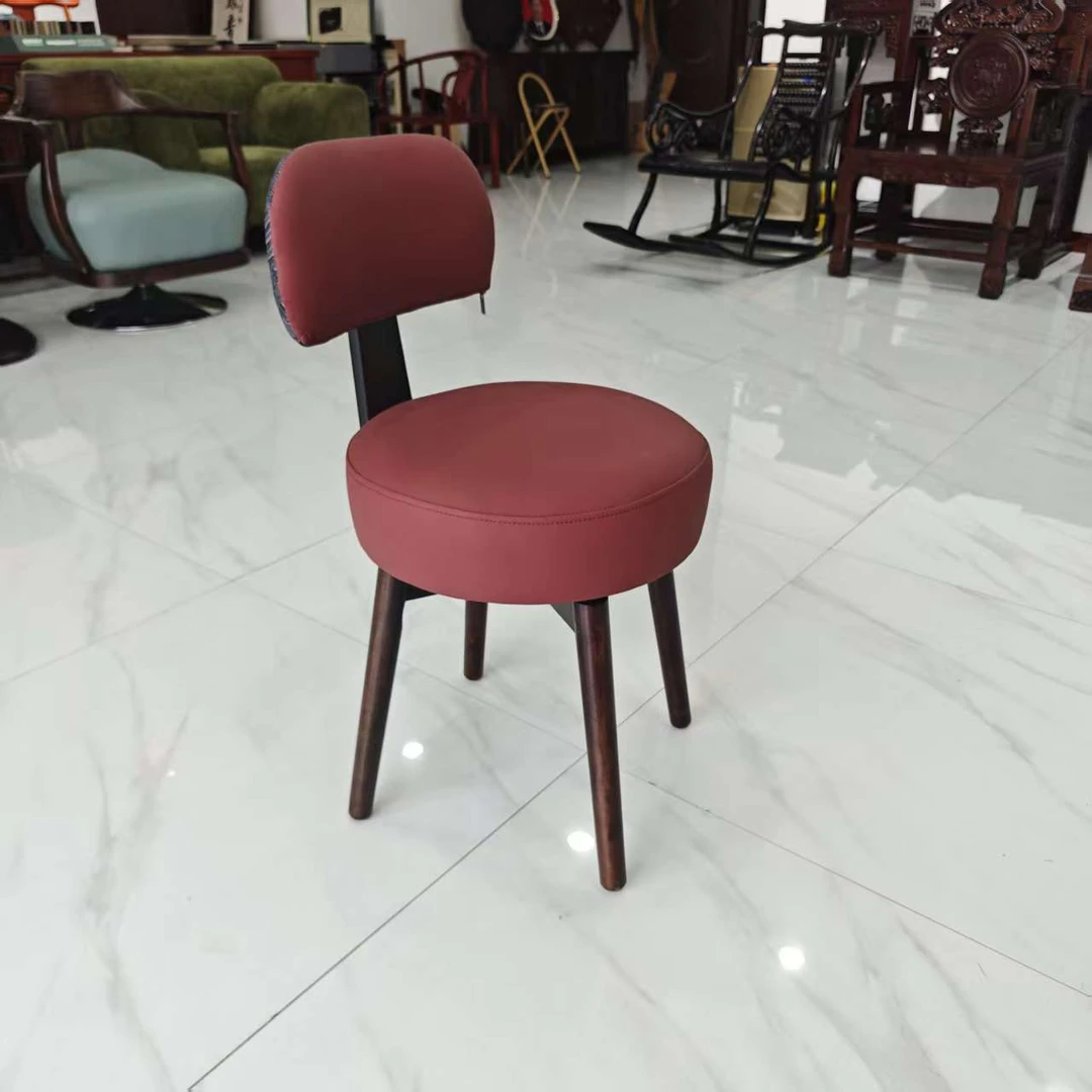 中古风实木餐椅家用可旋转餐桌椅子靠背椅轻奢高级感时尚