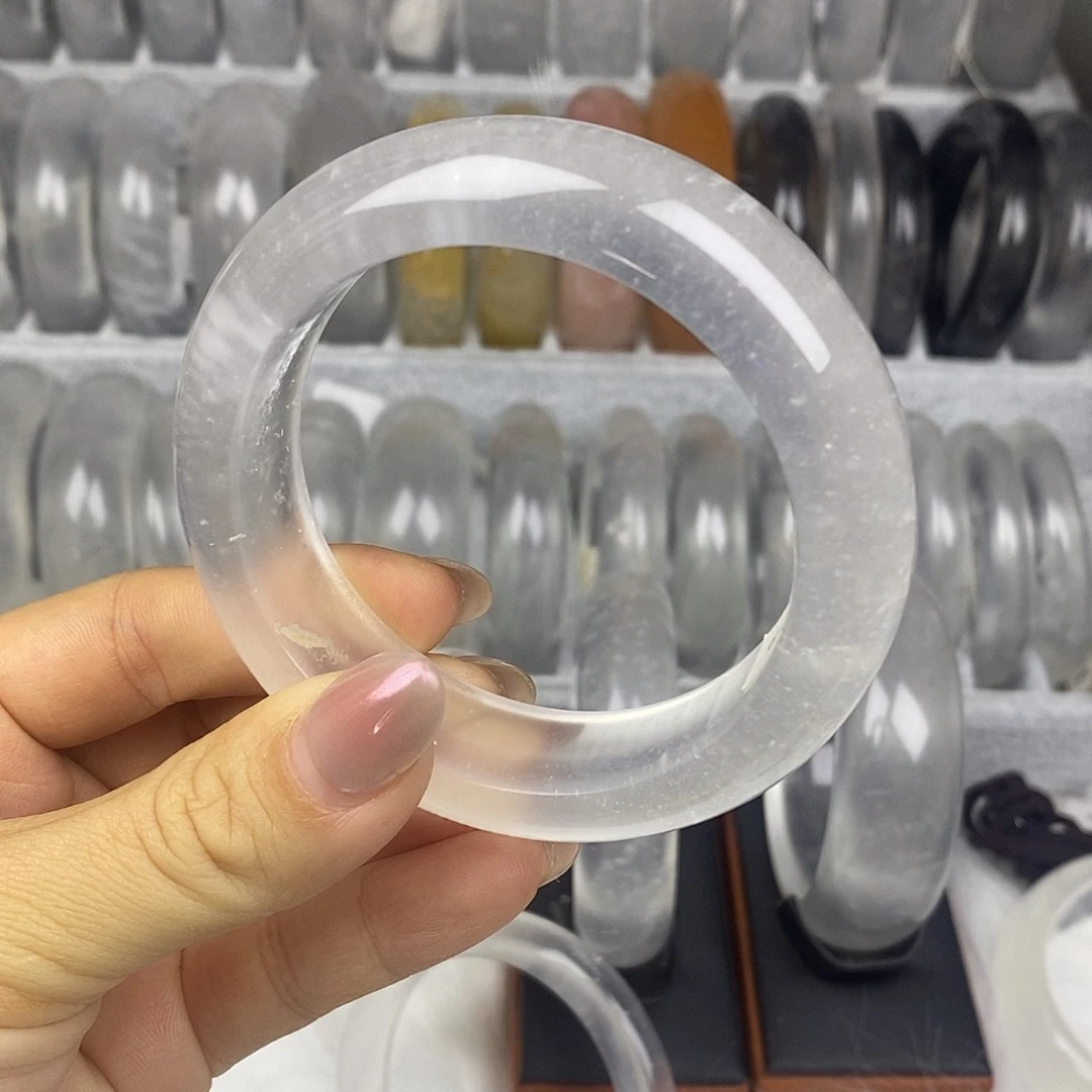 石英质玉未镶嵌手镯57.8白冰飘雪包容雪线3470