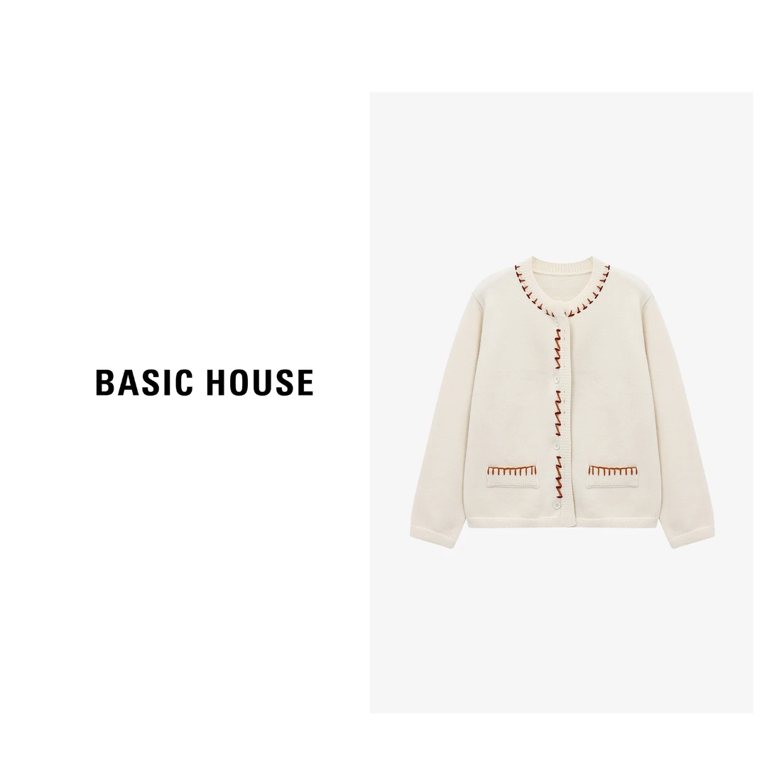 Basic House/百家好秋冬新款缝线设计开衫针织衫-B0625B5QJJ2