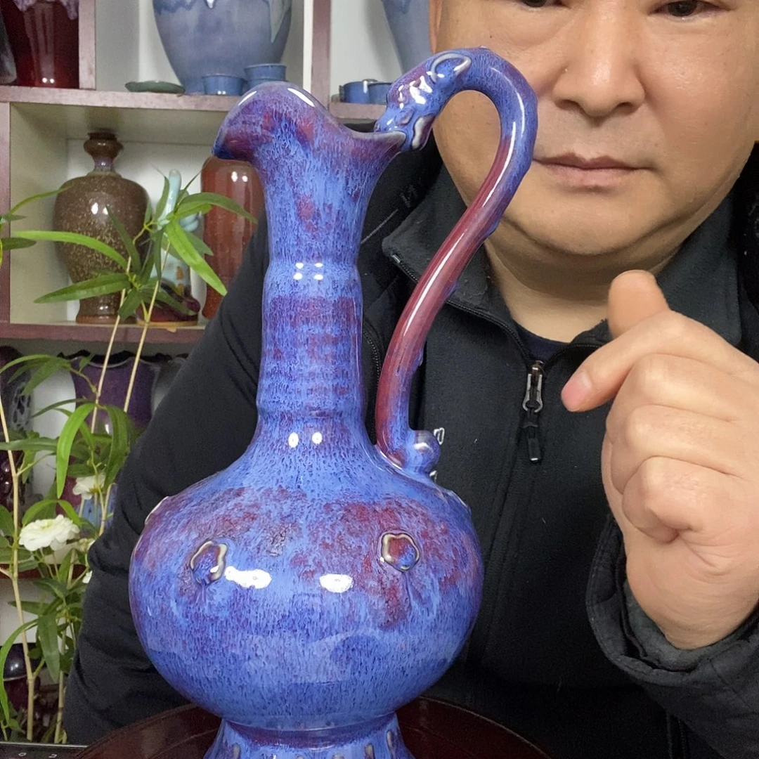 瓶钧瓷花瓶花浇手拉胚高温窑变