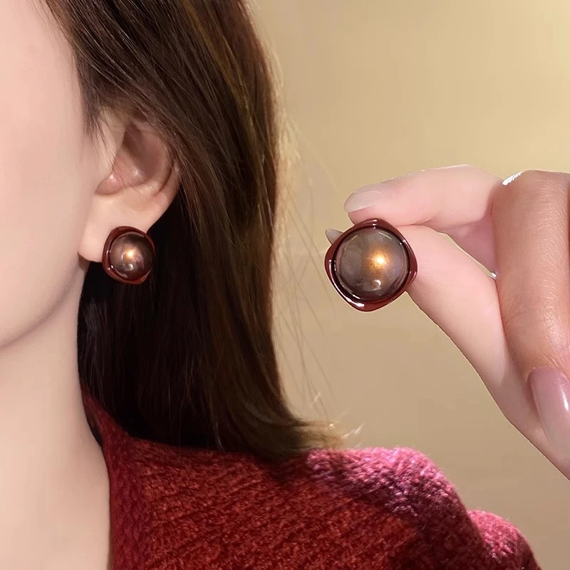 2025年款红几何形耳环女温柔时尚气质耳钉网红同款耳饰5813