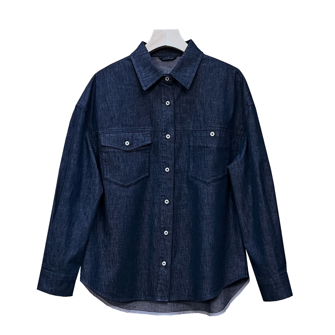 【燚燚对影】原创【碧城】设计感复古宽松休闲文艺酵洗棉亚麻牛仔衬衫