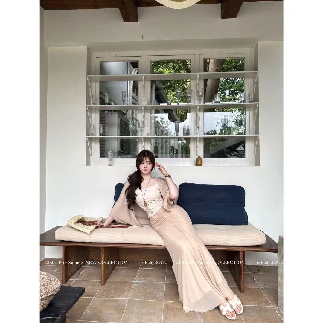 【现货】【娇娇尤物】温与柔韩感慵懒透气蝙蝠开衫轻熟高腰显瘦鱼尾裙