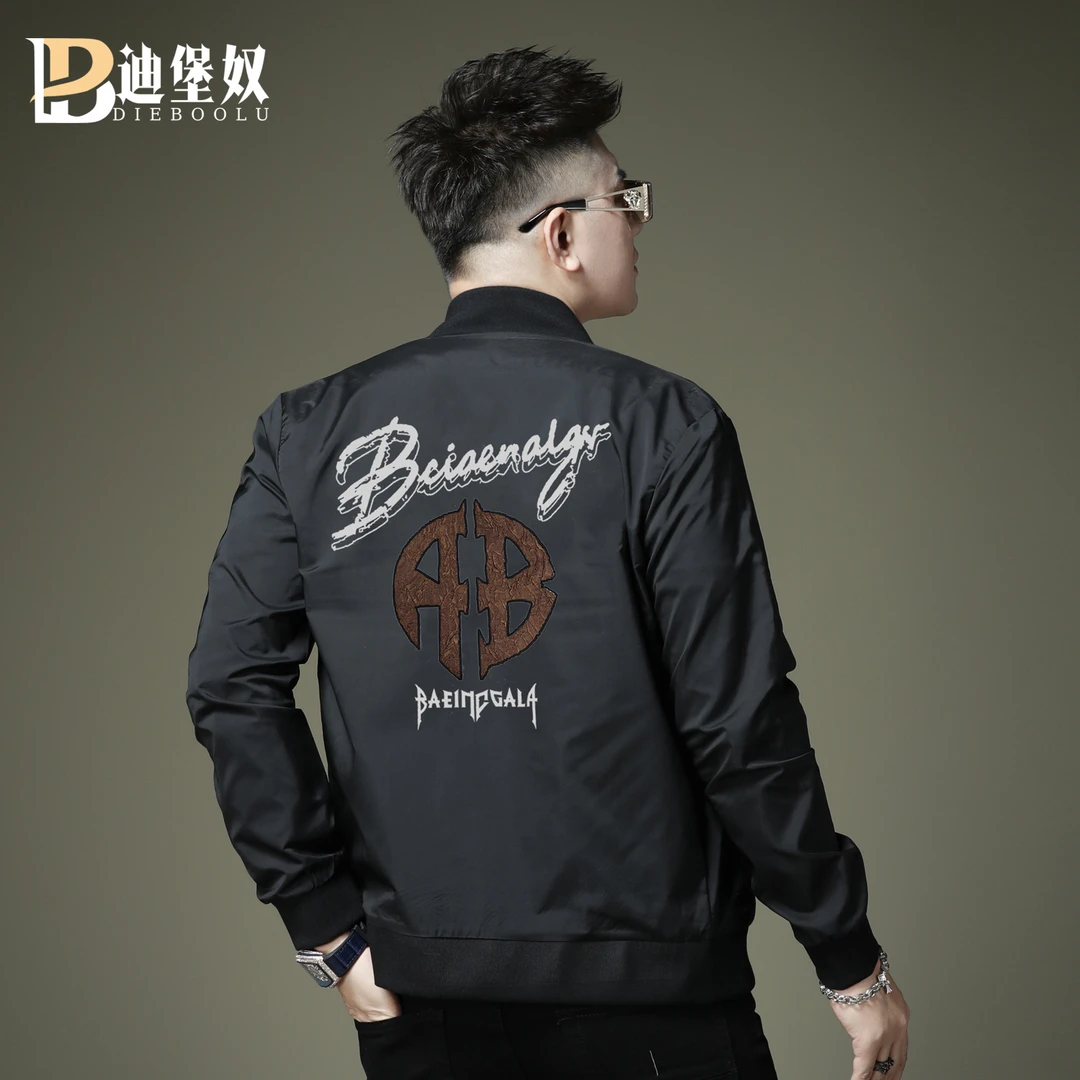 欧洲站小众字母印花棒球领夹克2025新款轻奢百搭休闲外套男装