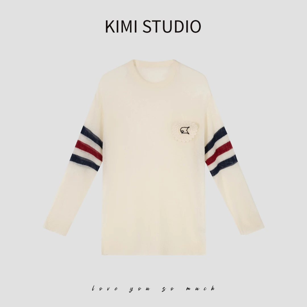 SS25497   山羊绒桑蚕丝胸针薄款针织上衣