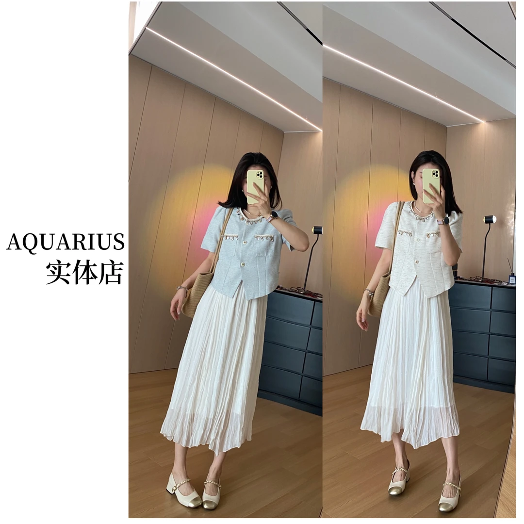 【AQUARIUS 】（私有浪漫）小香风短袖外套连衣裙套装95128