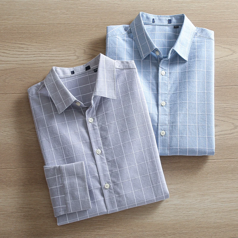 全棉水洗撤柜男装格子长袖衬衫男款春秋季纯棉薄款青年休闲衬衣