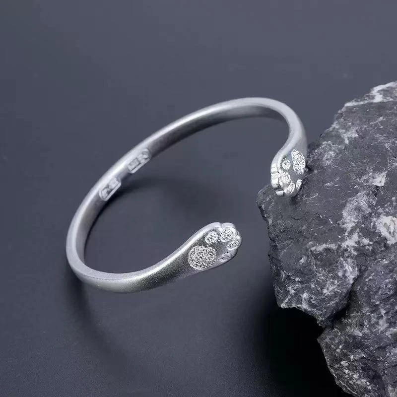 足银手镯50吉言猫抓手镯开口款