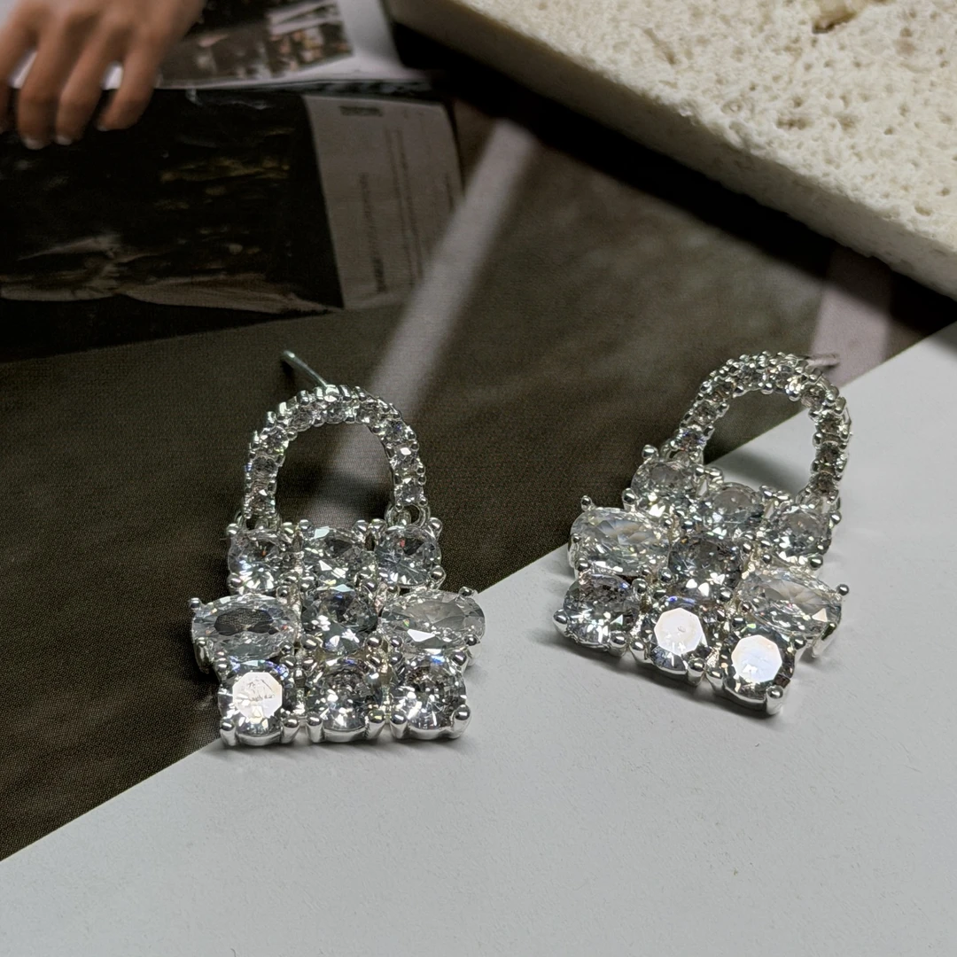 纯铜锆石耳饰 轻奢锆石包包耳钉耳环EH0073-S