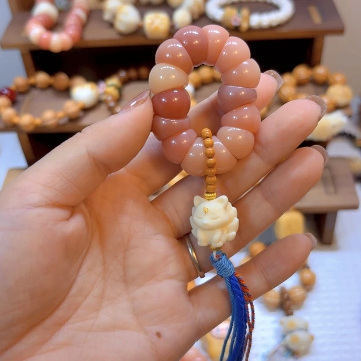 星月菩提手串粉菩提大肠14mm 大手捻九尾狐