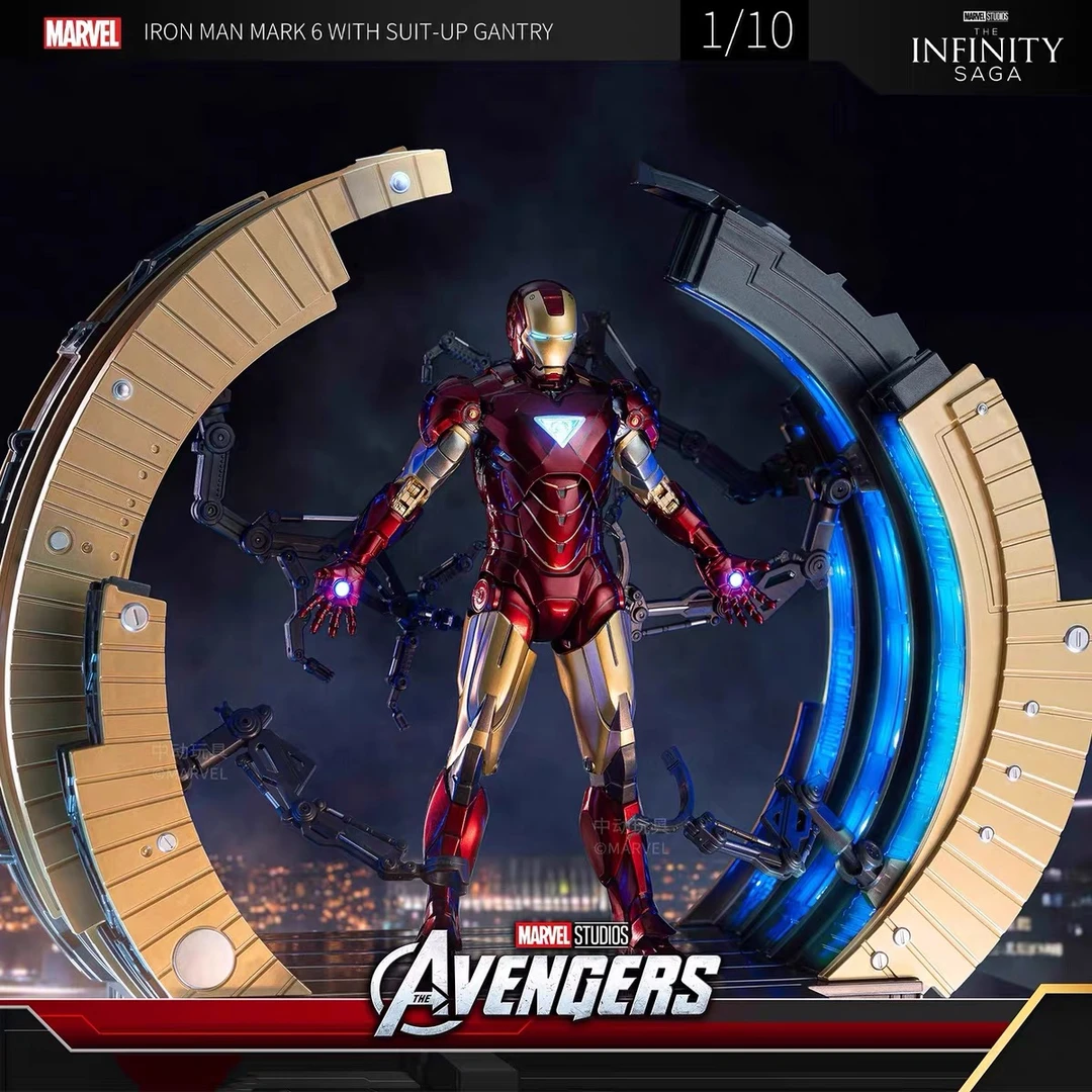 官方中动玩具 漫威铁环形拆甲台套装钢铁侠MK6可发光可动模型手办