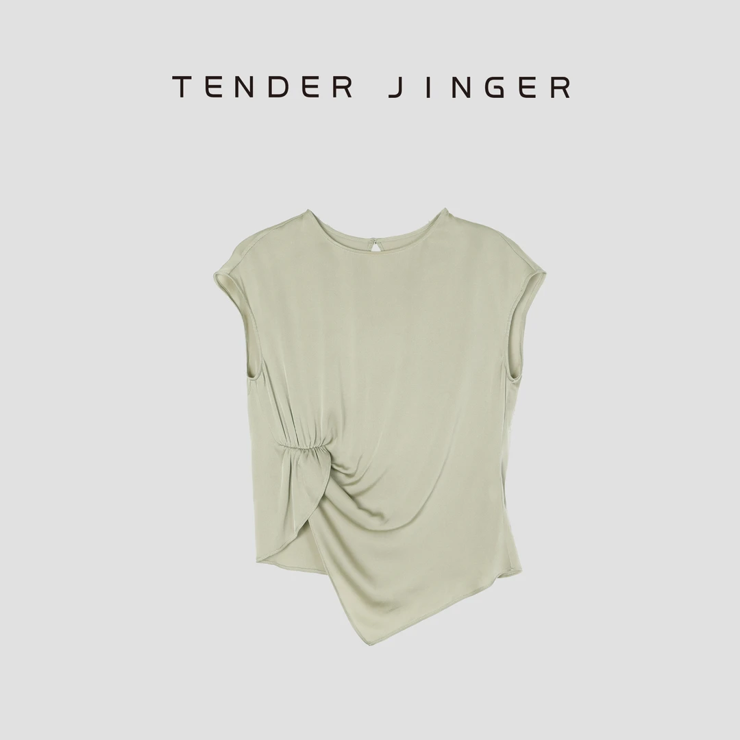 Tender Jinger【专柜】桑蚕丝收腰不规则气质短袖T52ZP80964