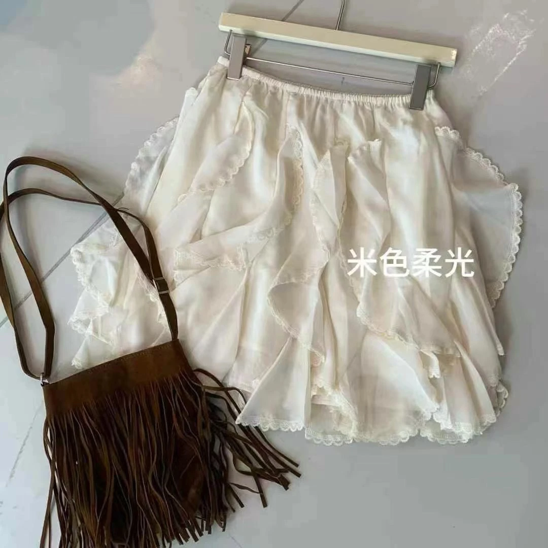 法式设计感不规则蕾丝花边拼接半身裙温柔风短裙