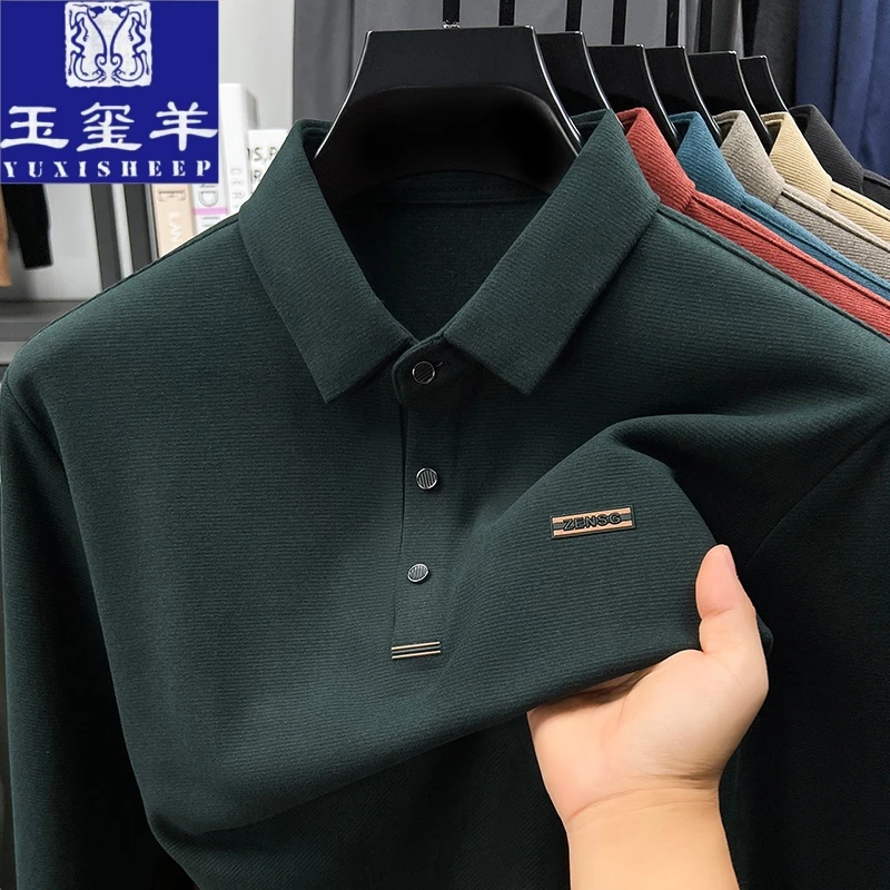 玉玺羊男士秋冬新款加厚长袖蚕丝羊毛POLO衫翻领打底宽松休闲商务