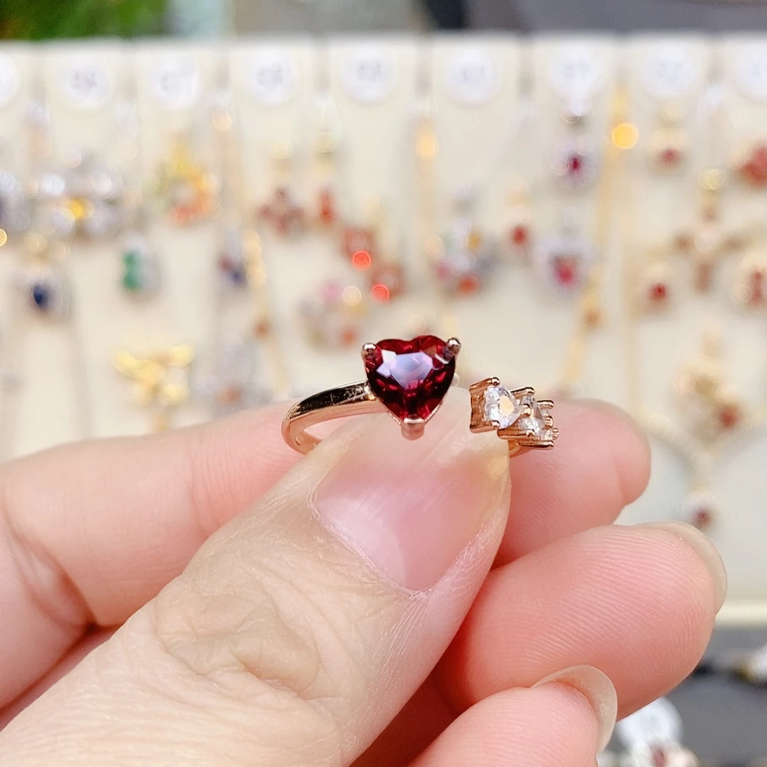戒指石榴石银S925镶嵌