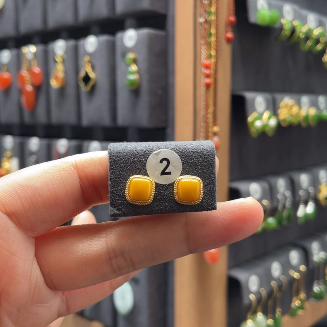 G****蜜蜡银S925镶嵌耳饰2号