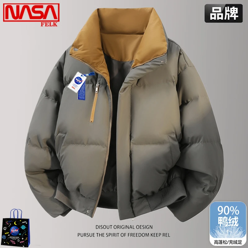 NASA男士羽绒服男款冬季情侣潮牌立领保暖加厚90白鸭绒面包服外套