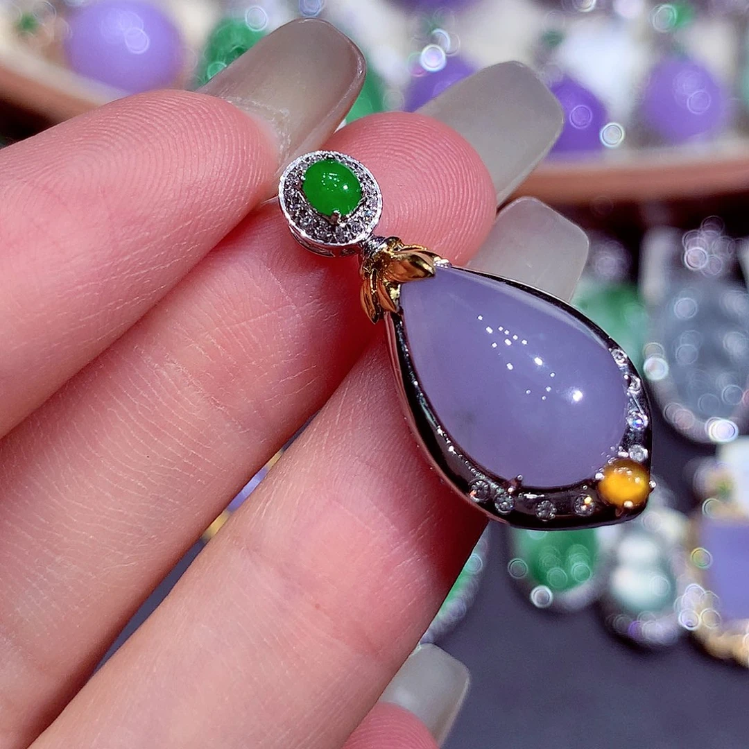 翡翠18K金镶嵌吊坠(不含链)