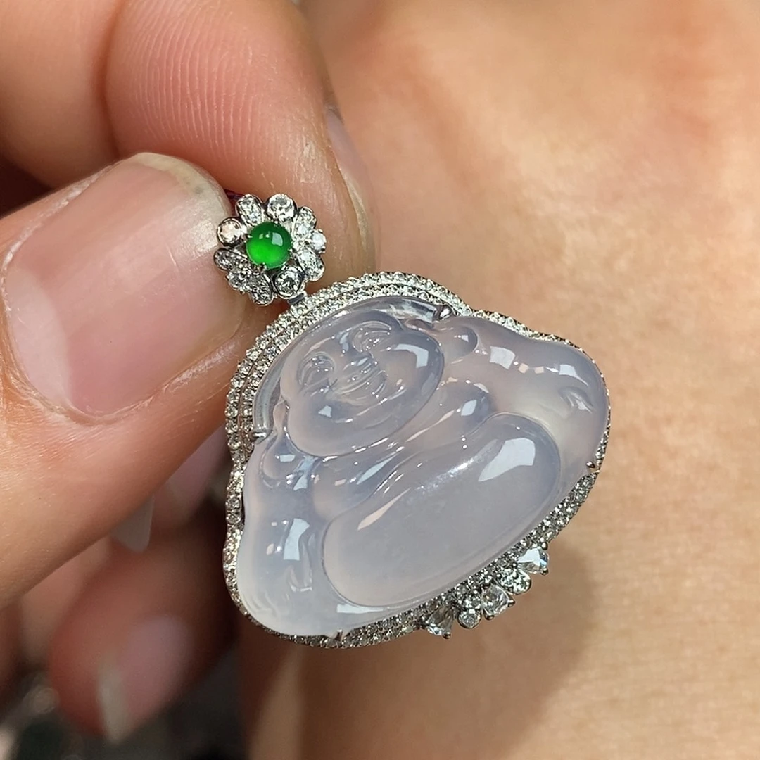 翡翠颈饰18K金镶嵌佛公