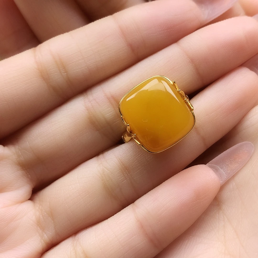 蜜蜡银S925镶嵌戒指戒指
