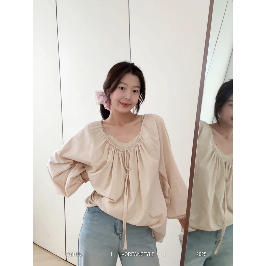 YSHUO【南风意】新款气质圆领麻感宽松衬衫+V领吊带两件套8820