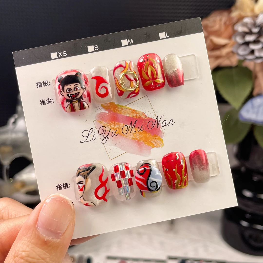 【魔丸再现】纯手工手绘穿戴甲猫眼2025手绘哪吒