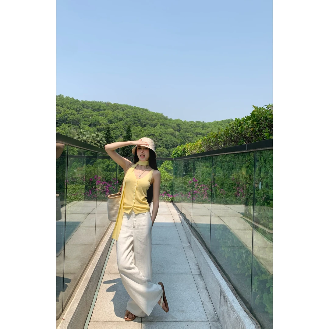 白色亚麻阔腿裤女2025夏抽绳绑带设计感休闲裤高腰垂坠感拖地裤