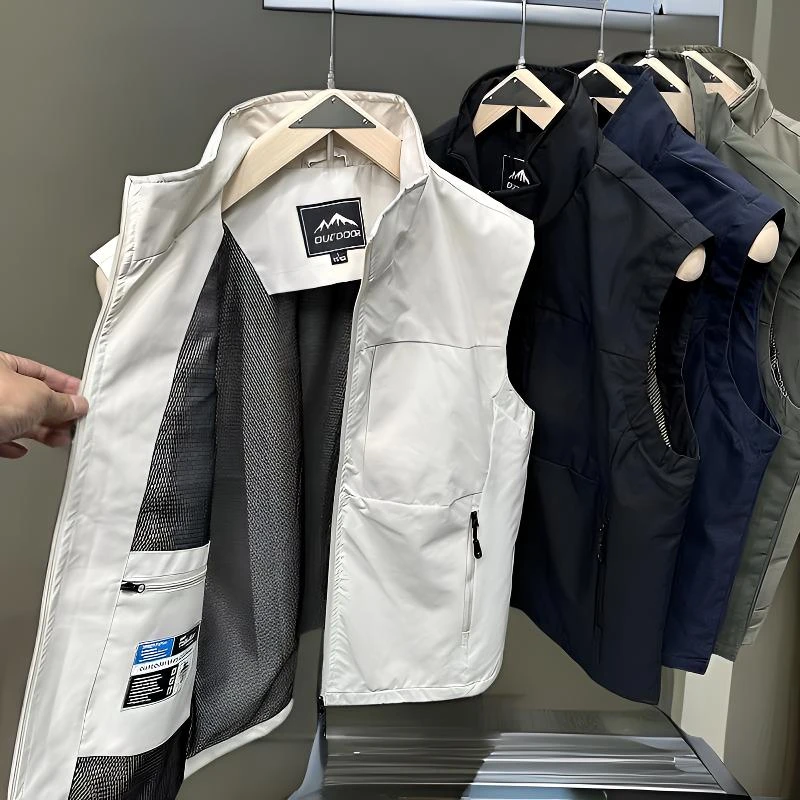 欧美户外运动防风防水立领工装马甲男士春季百搭休闲潮流无袖背心
