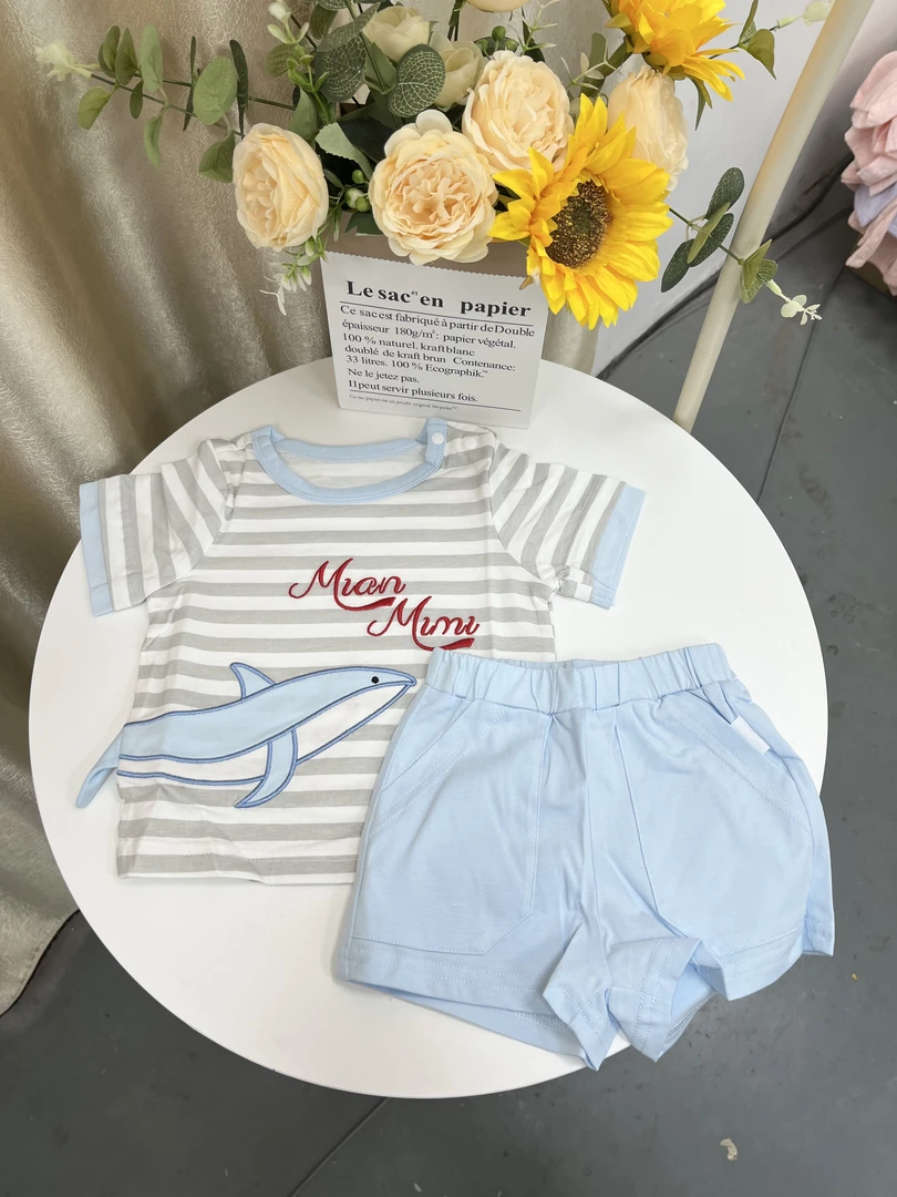 小鲨鱼宝宝纯棉短袖套装