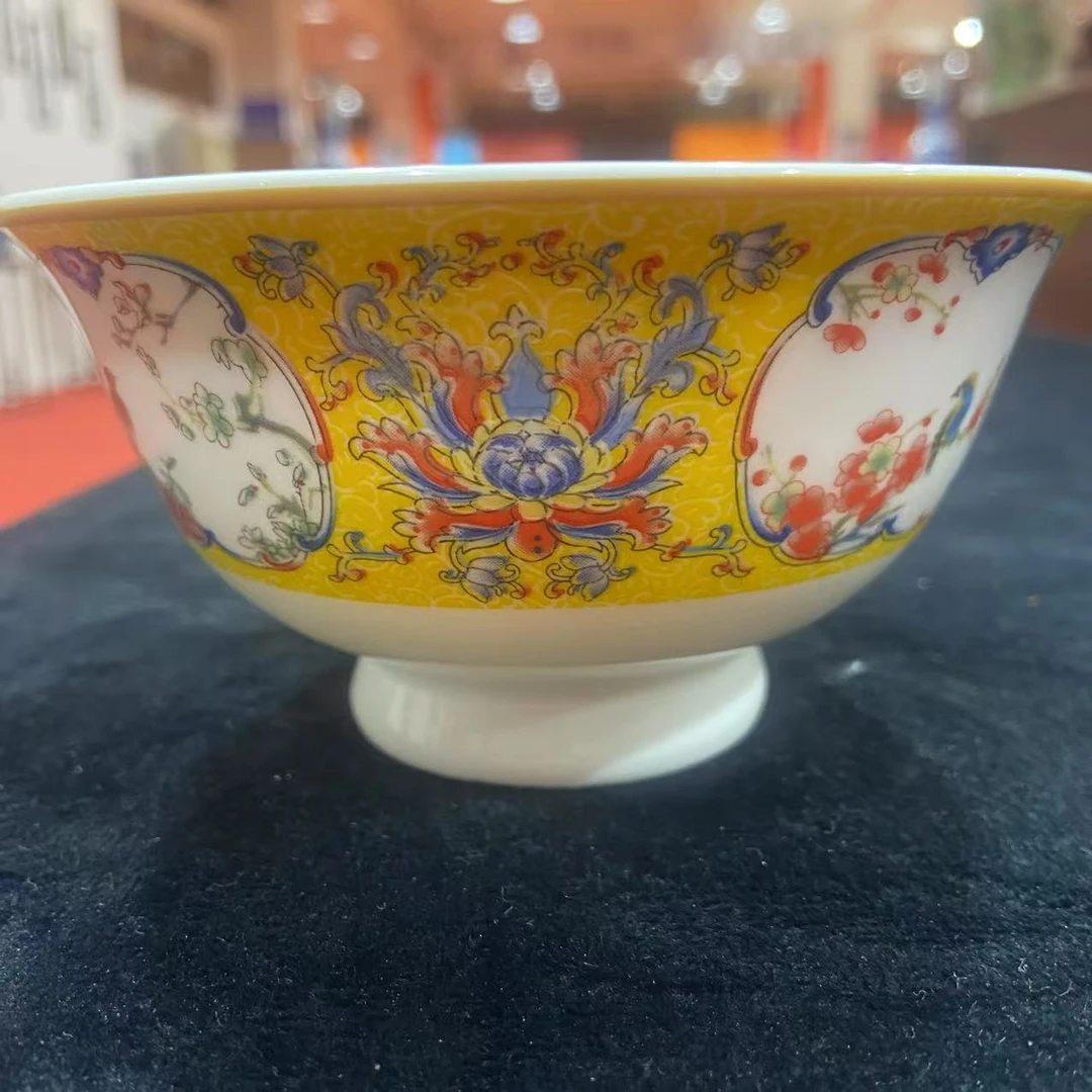 黄色开窗花鸟4.5英寸碗