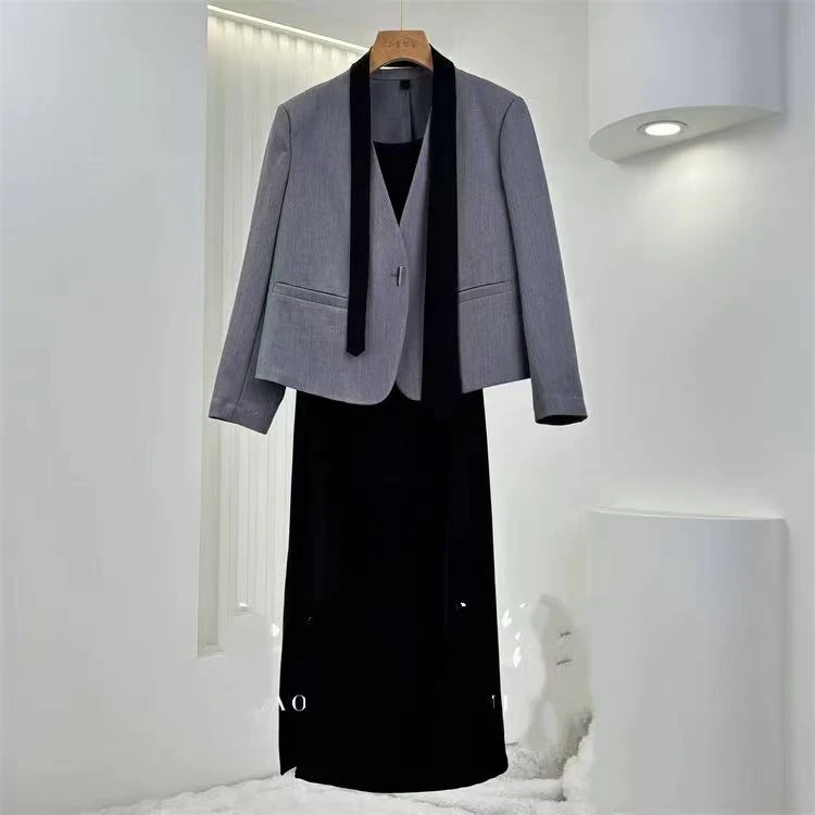 【T1475】新款时尚撞色气质职业范两件套裙