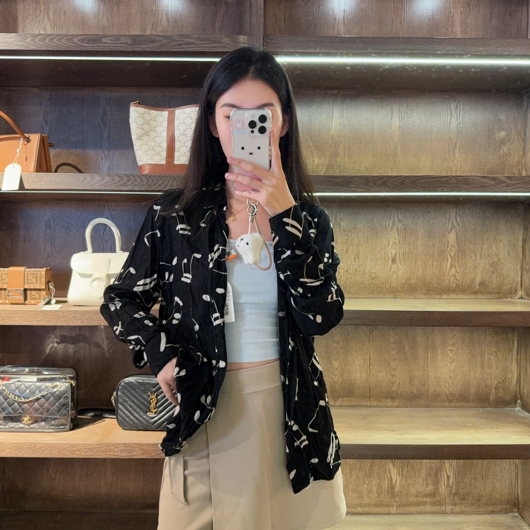 95新 YSL/圣罗兰 音符衬衫黑色/250617VLY3H10