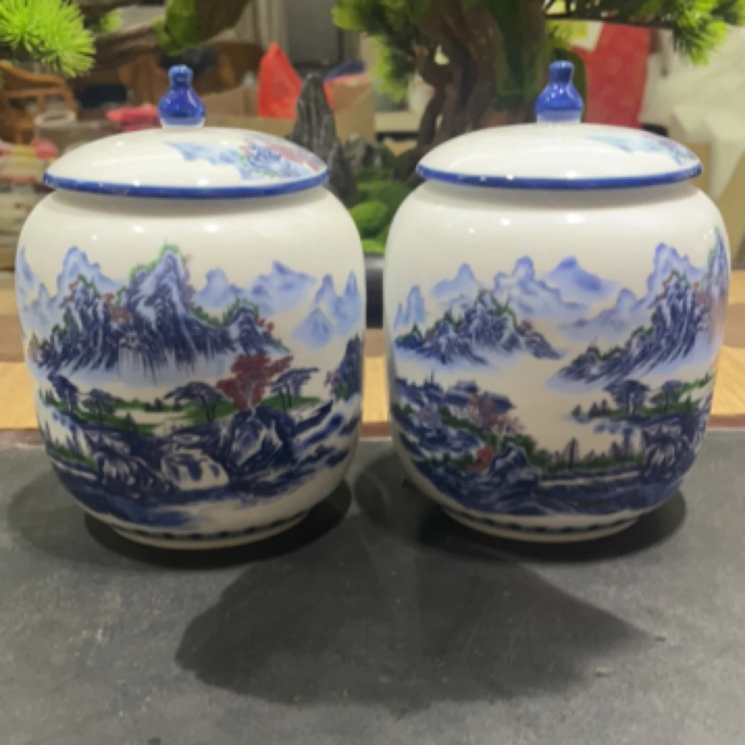 当代 高端羊脂玉瓷山水茶叶罐密封罐A30