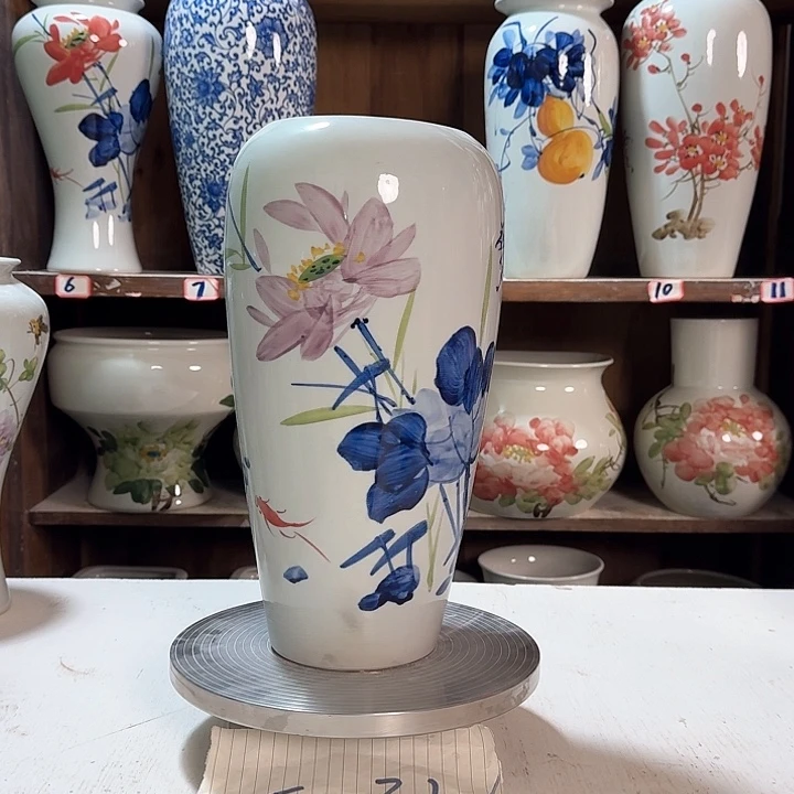 瓶大萝卜青花荷花新款藤陶瓷