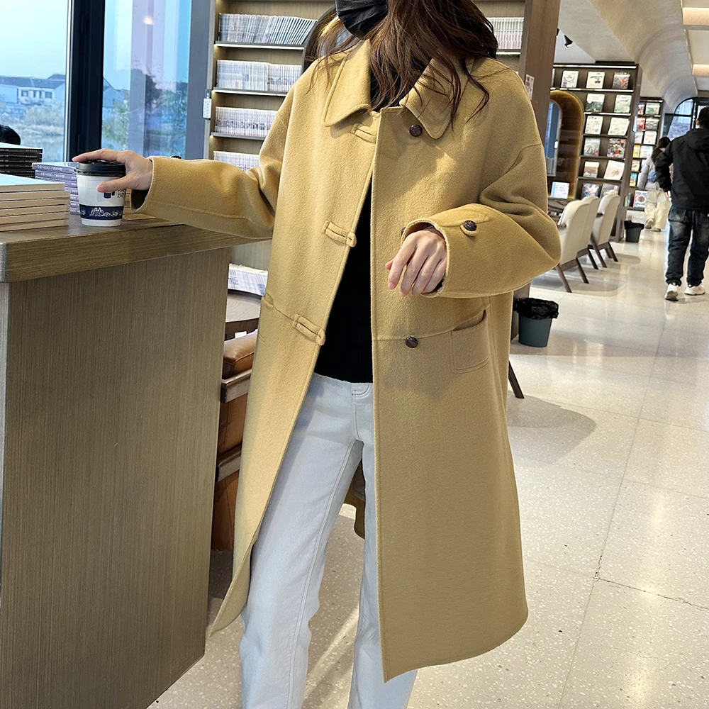 彩搭N641-冬简约女士长款可脱卸内胆羽绒大衣白鸭绒羊毛外套1-21