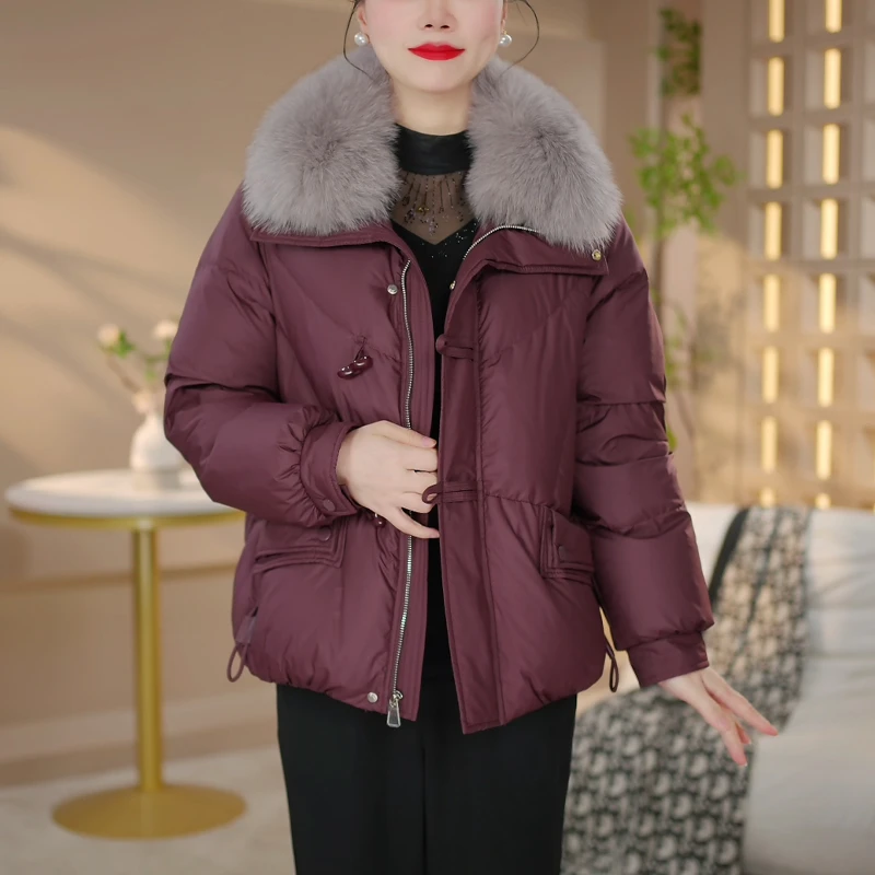 高档白鸭绒羽绒服女冬2025年洋气时尚加厚保暖狐狸毛领外套