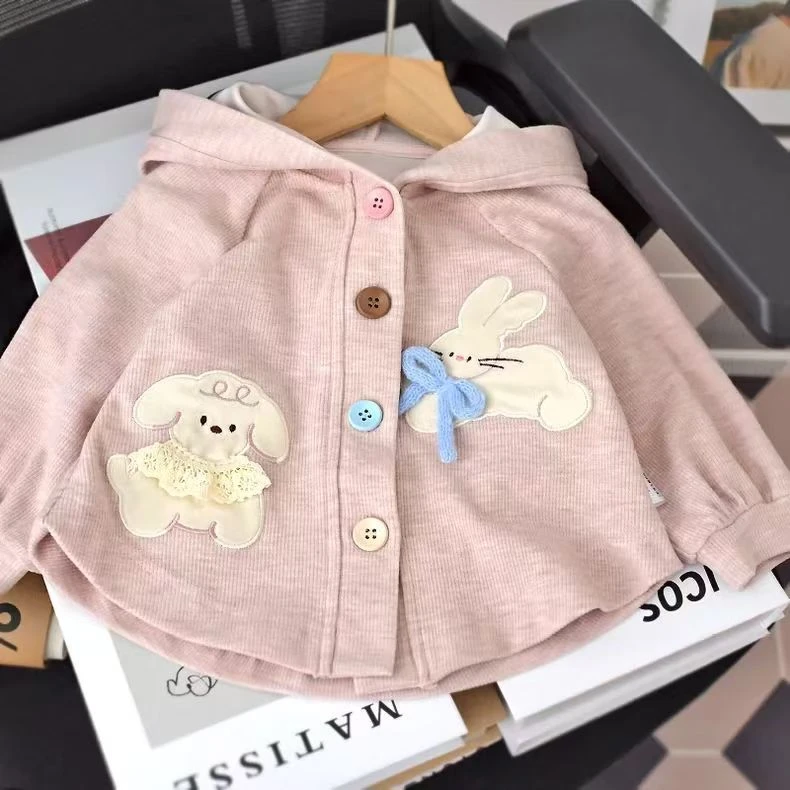 女童开衫外套春秋季新款儿童服装韩版连帽上衣小童女宝宝卡通衣服