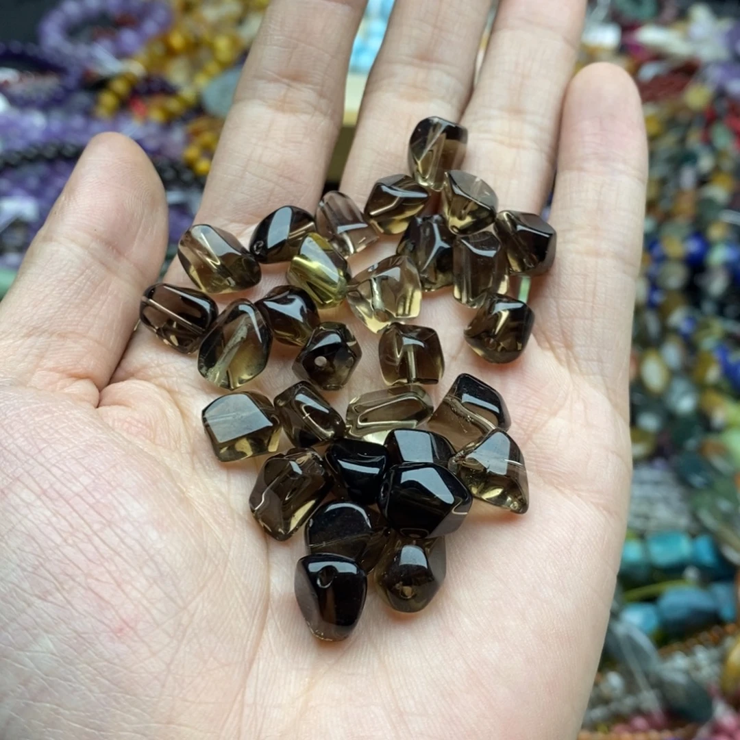 玛瑙/玉髓合金珠宝半成品三个天然10mm净体茶晶切面