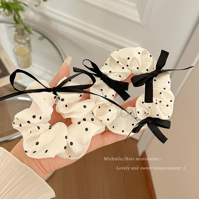 气质网纱波点蝴蝶结大肠发圈女高弹力扎马尾皮筋头绳韩系新款发饰