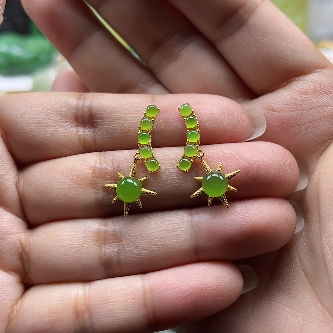 和田玉银S925镶嵌耳饰