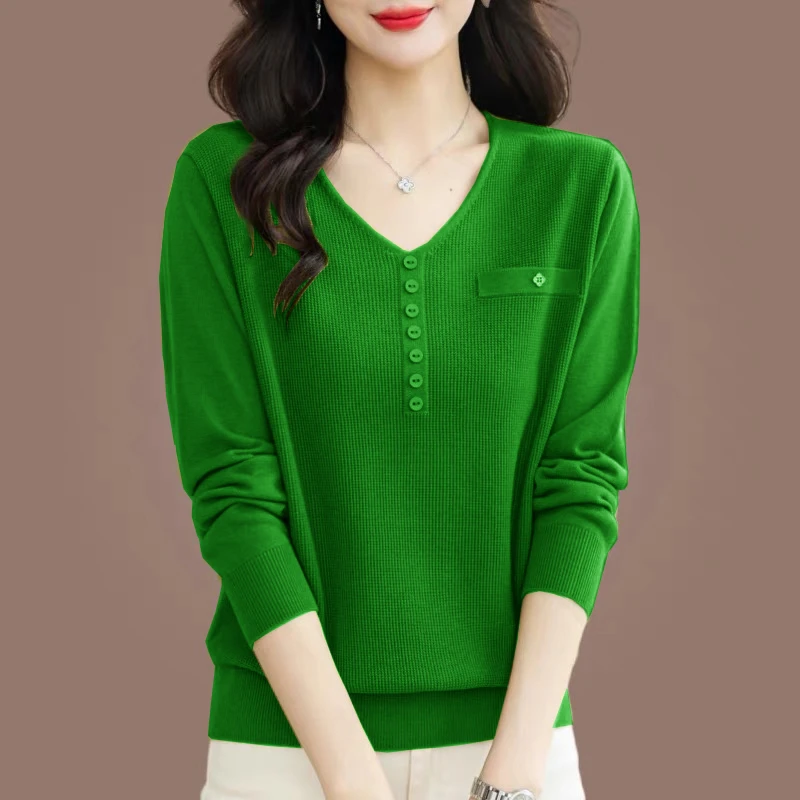 长袖针织衫女宽松薄款显瘦春秋新款时尚洋气百搭毛衣v领打底衫