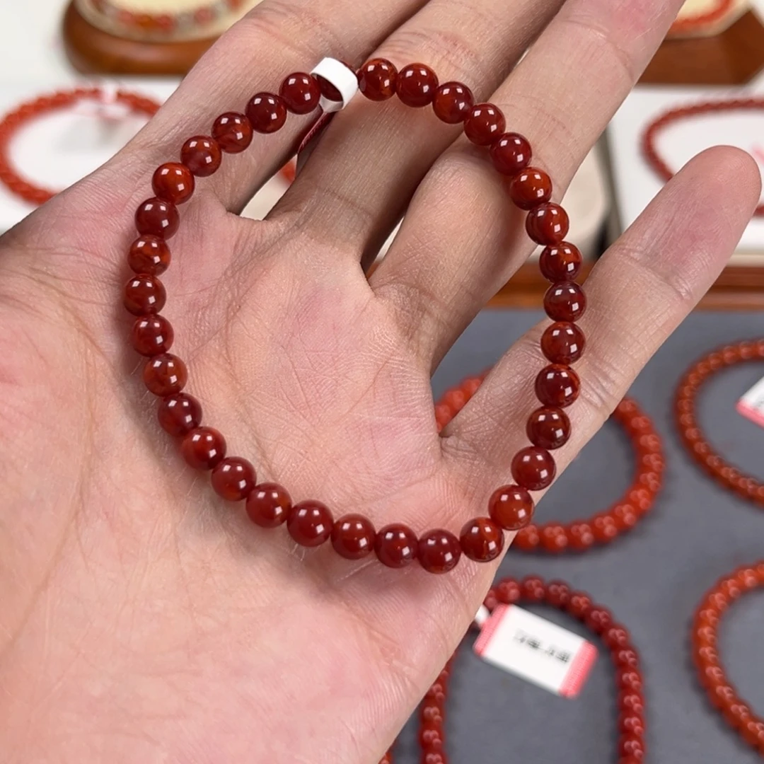 南红玛瑙未镶嵌手串5mm火焰纹牛血底